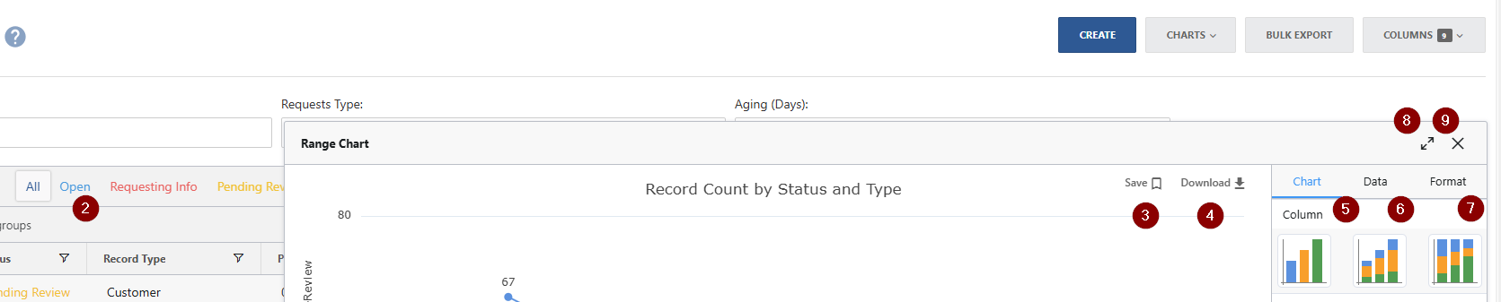 Navigating a Generated Requests Chart - Menu and Filtering Options (Image 3)